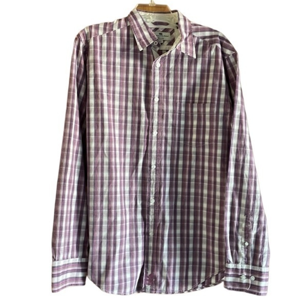 Canterbury of New Zealand Rugby Mens Purple Plaid Shirt Button Down Large Cotton